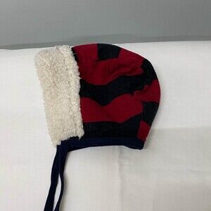 6-12 month bonnet pilot hat stripe warm red wagon